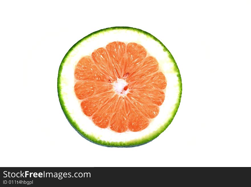 Green grapefruit slice isolated on white