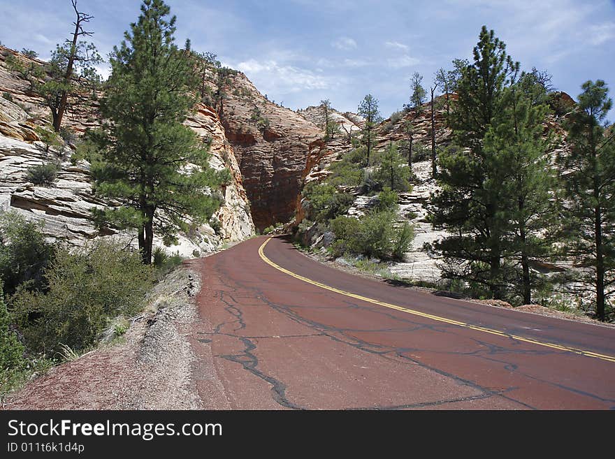 View of the road through the Zion NP, Utah