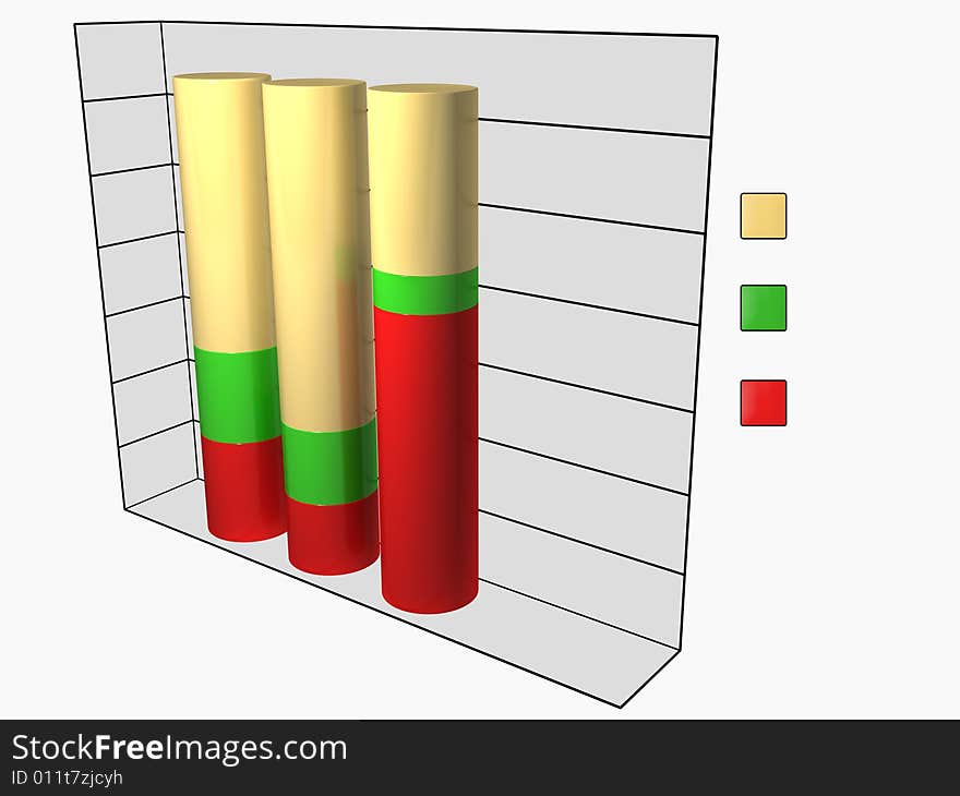 A 3D illustration of a graph with a cylindrical bars design. A 3D illustration of a graph with a cylindrical bars design.