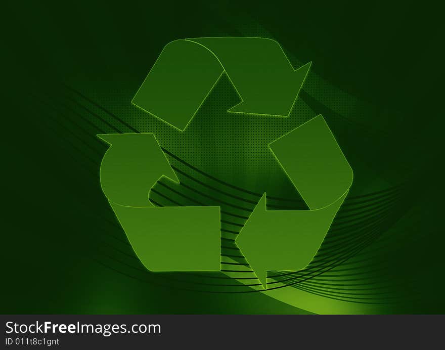 Greenish recycle symbol in abstract background