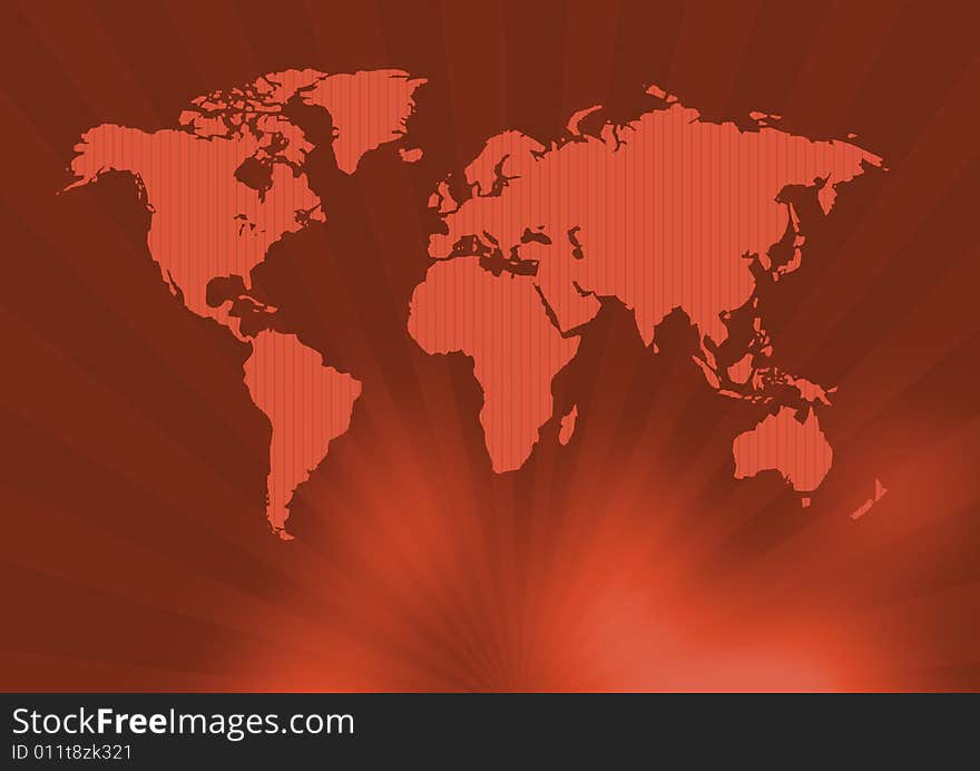 Ancient world map in reddish background