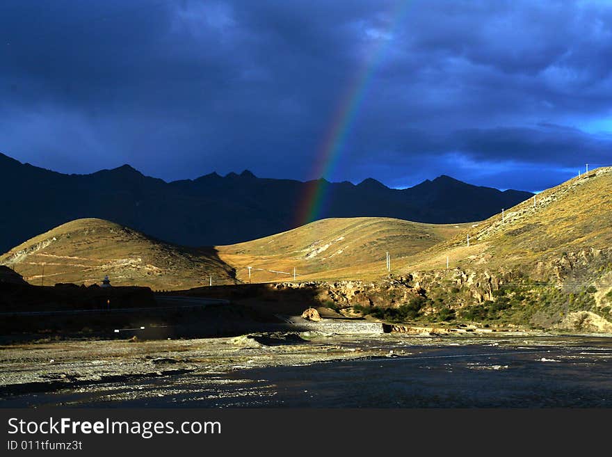 A beautiful rainbow before nightfall. A beautiful rainbow before nightfall.