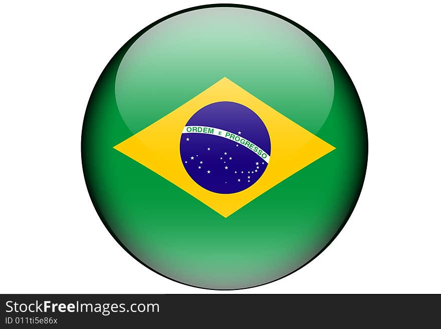 The brazilian flag isolated on a white background and represented in a glassy orb