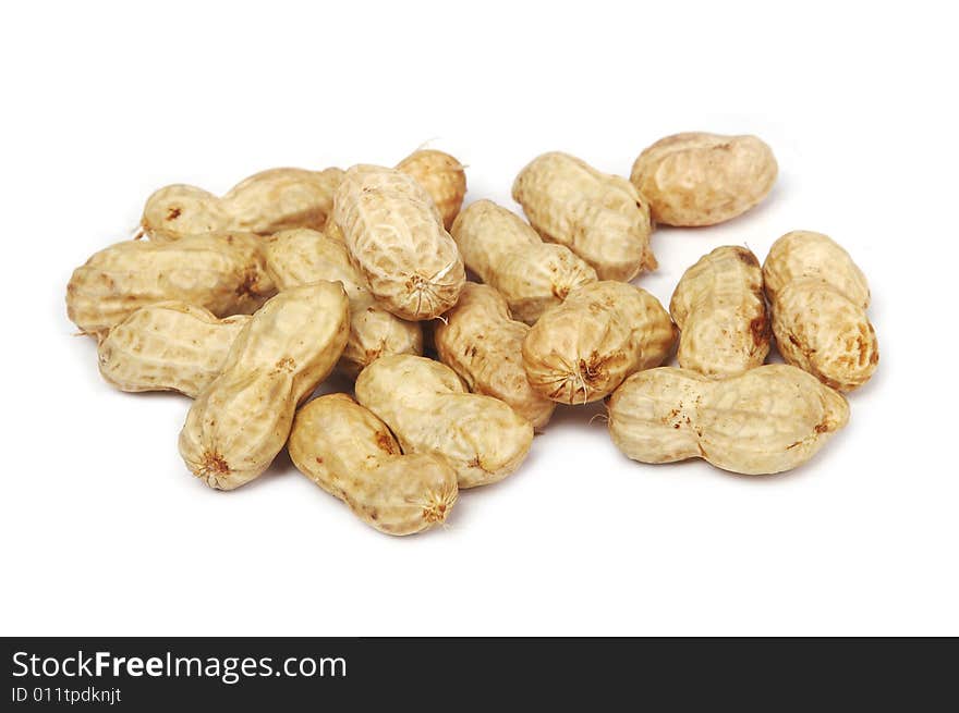 Fresh peanuts on white backgrounds