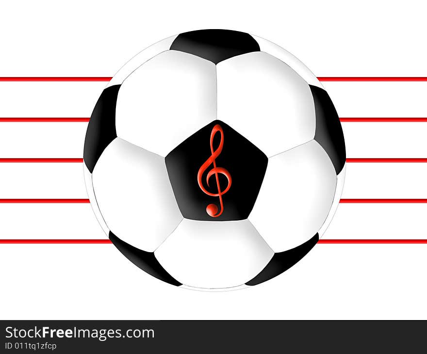 Treble clef and football on a white background. Treble clef and football on a white background