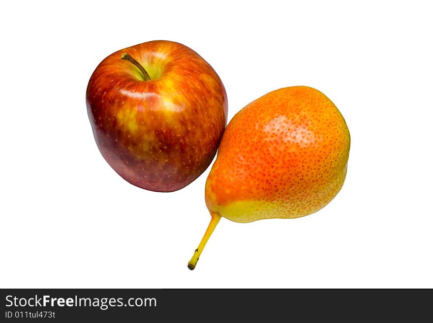 Red apple and yellow reddish pear