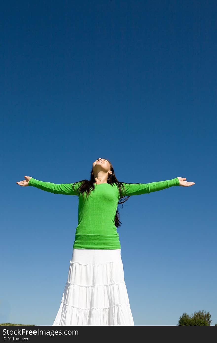 Happy woman relaxing on meadow. Happy woman relaxing on meadow