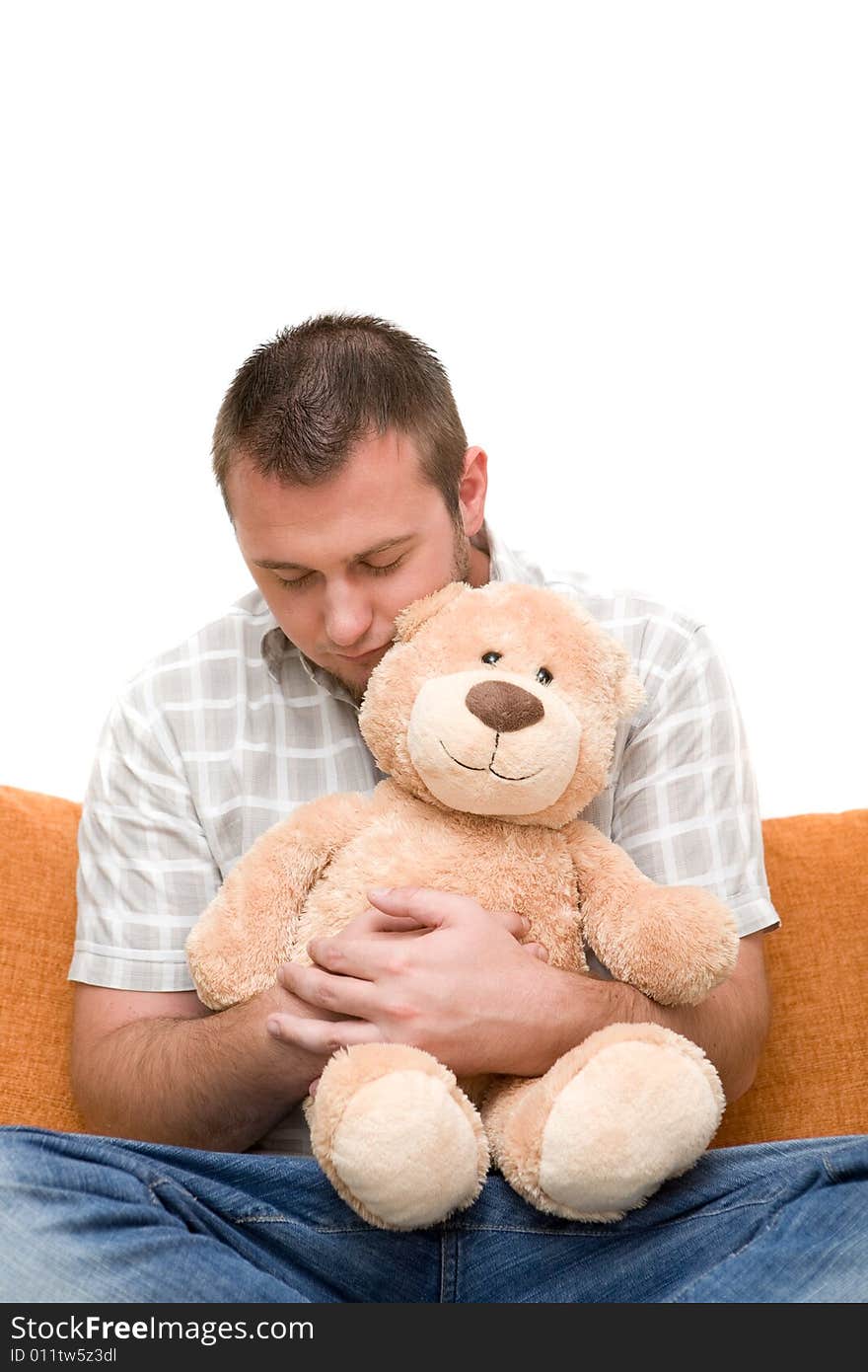 Happy man sitting on sofa. Happy man sitting on sofa