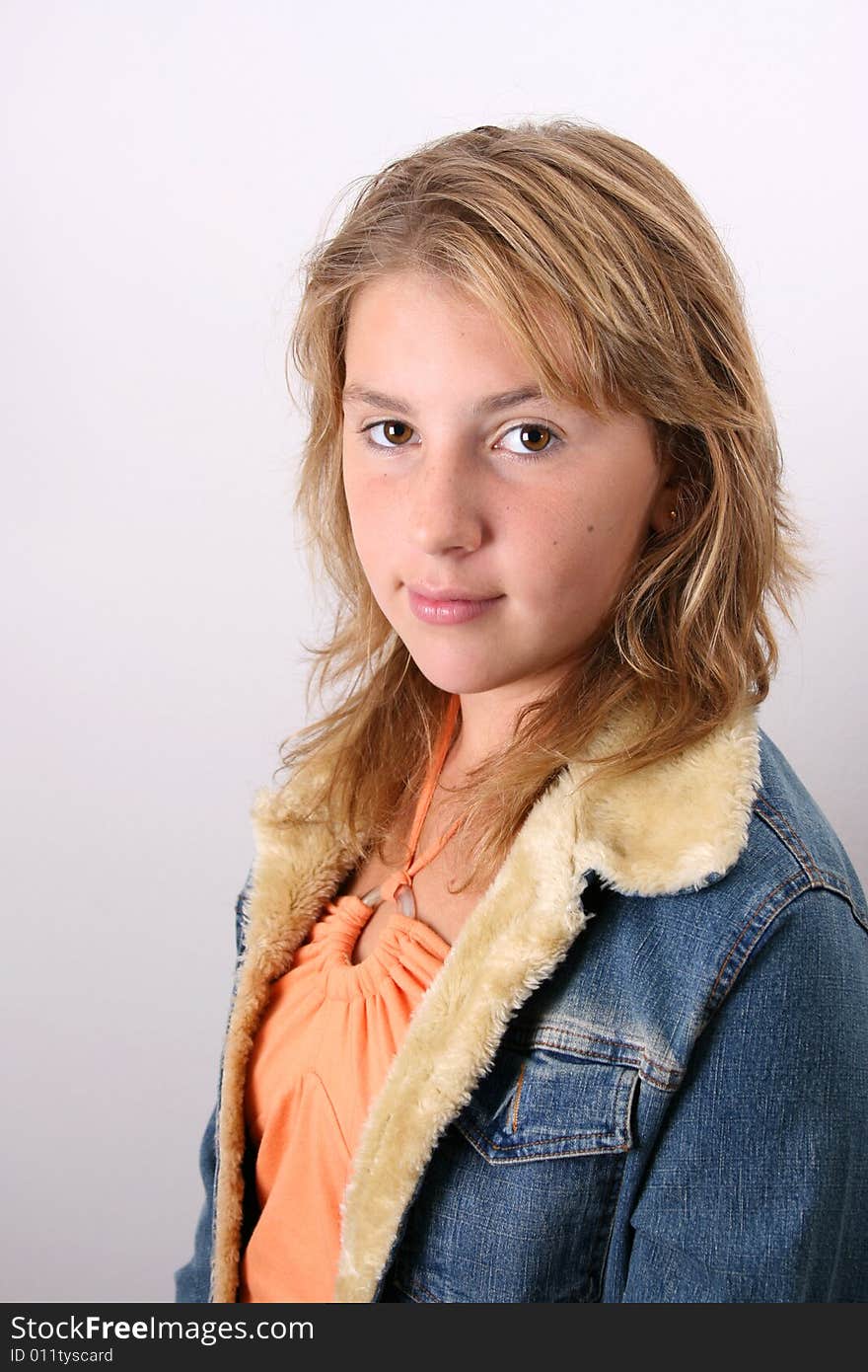 Teenage female model on a white background. Teenage female model on a white background