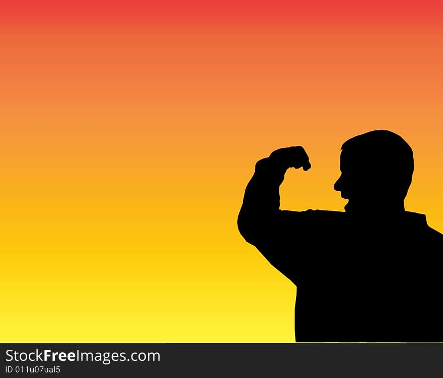 Silhouette of a man flexing his arm muscle