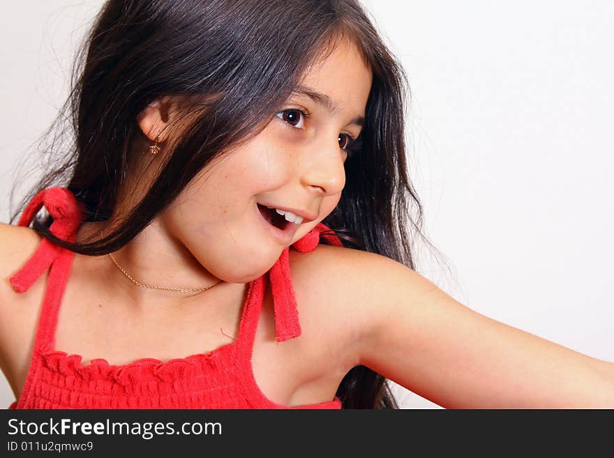 Young girl in red dress