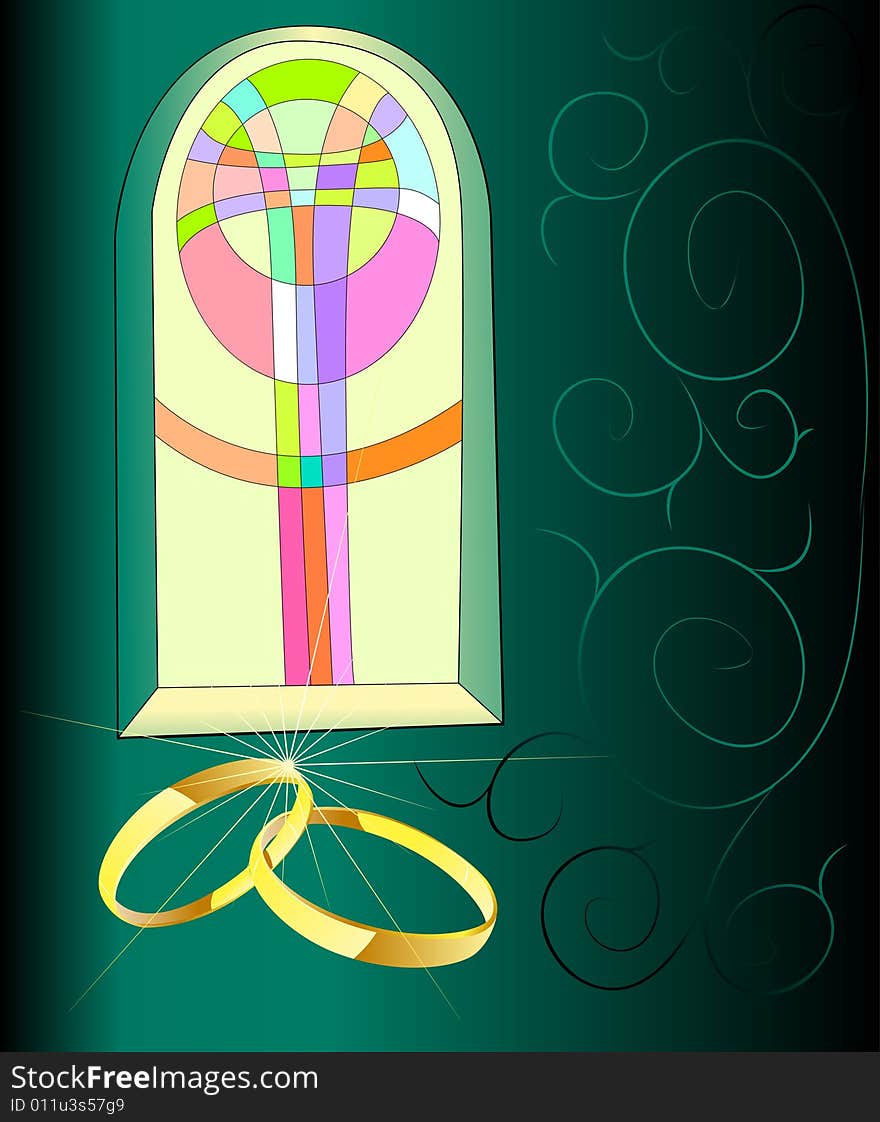 Wedding Illustration, two rings with decorations