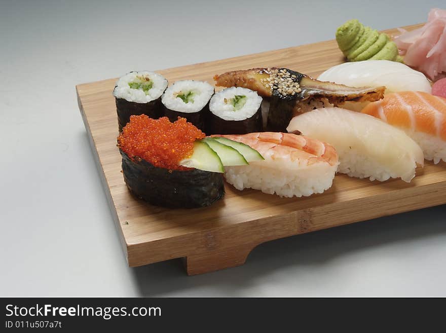 Sushi japanese dish on wood plate