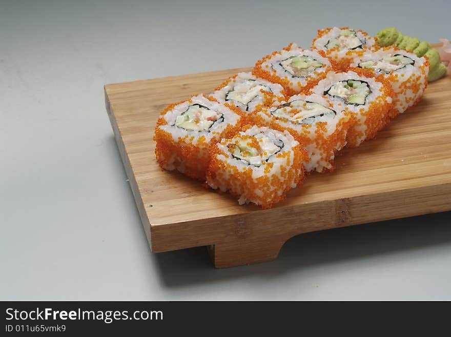 Sushi japanese food on wood plate