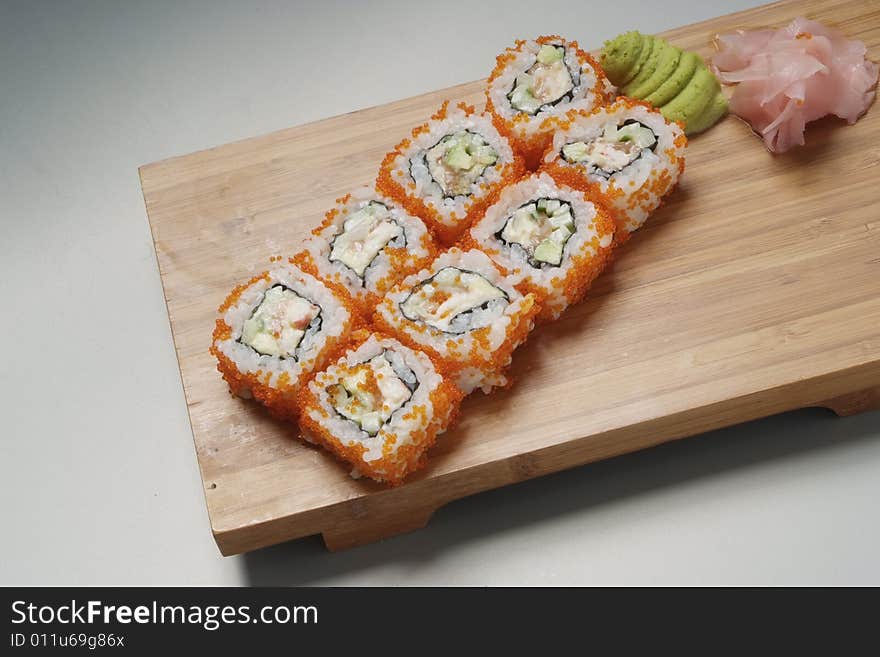 Sushi japanese food on wood plate