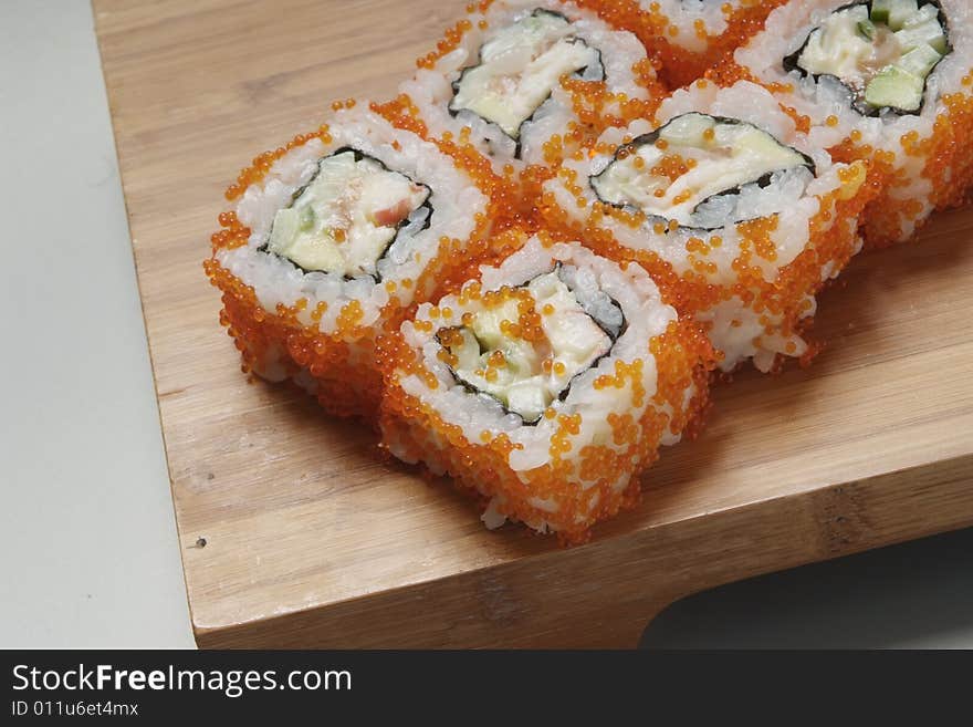 Sushi japanese food on wood plate