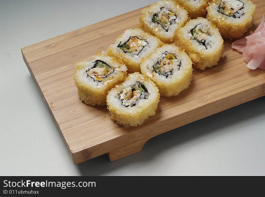 Sushi japanese food on wood plate