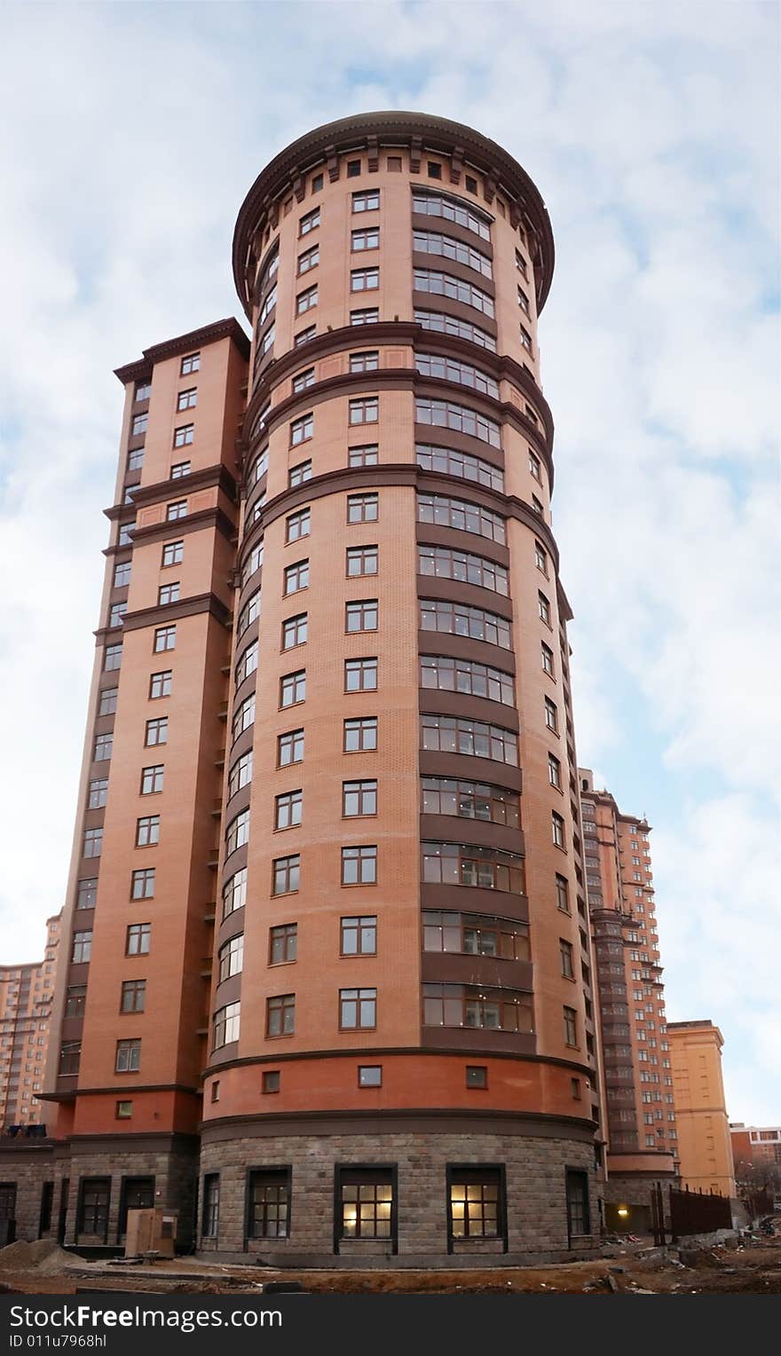 Modern cylindrical building in the center of Moscow, Russia