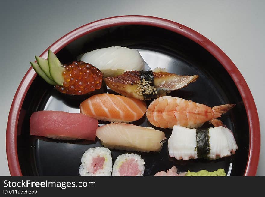 Sushi japanese food on ceramic plate