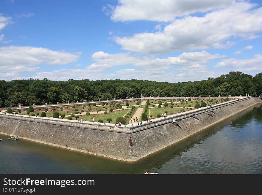 A beautiful european garden of Chenonceau castle in France. A beautiful european garden of Chenonceau castle in France