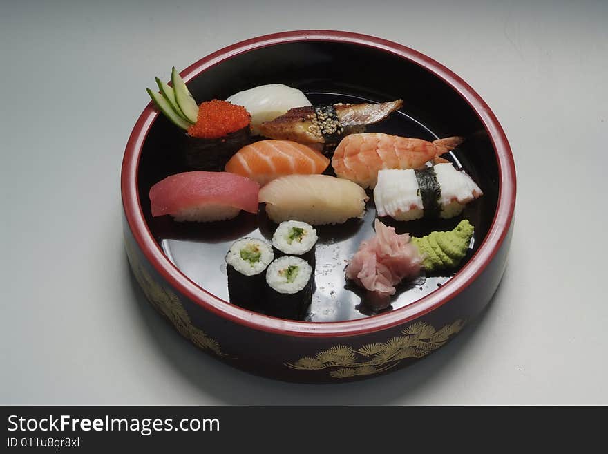 Sushi japanese food on wood plate