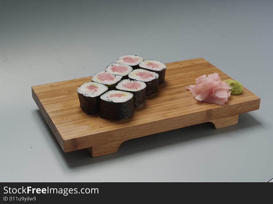 Sushi japanese food on wood plate