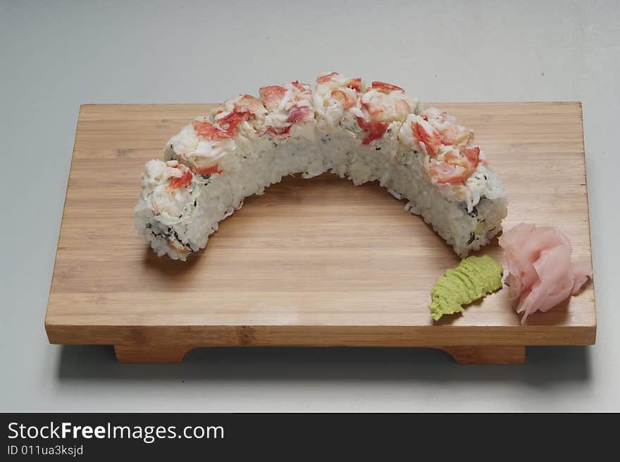 Sushi japanese food on wood plate