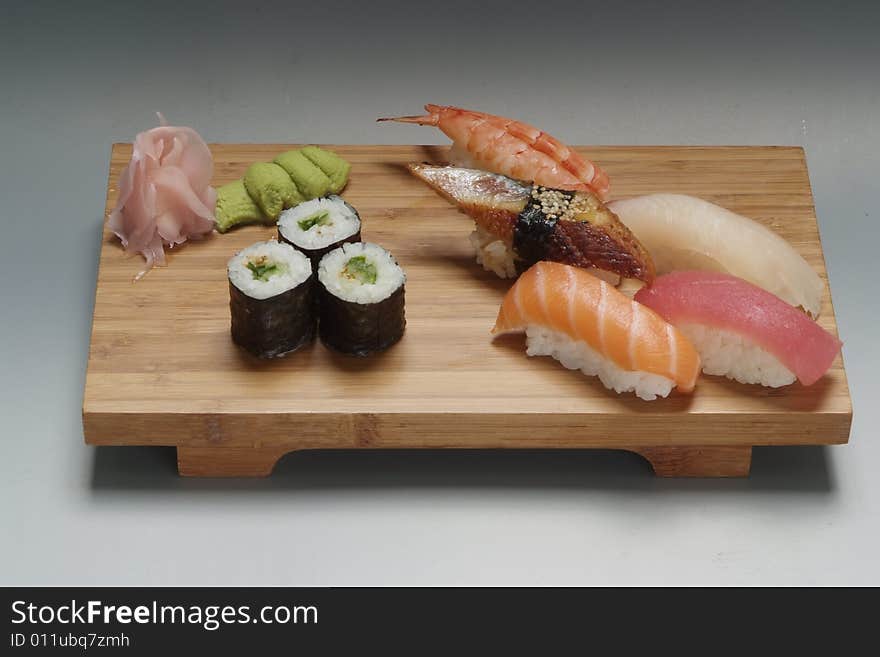 Sushi japanese food on wood plate