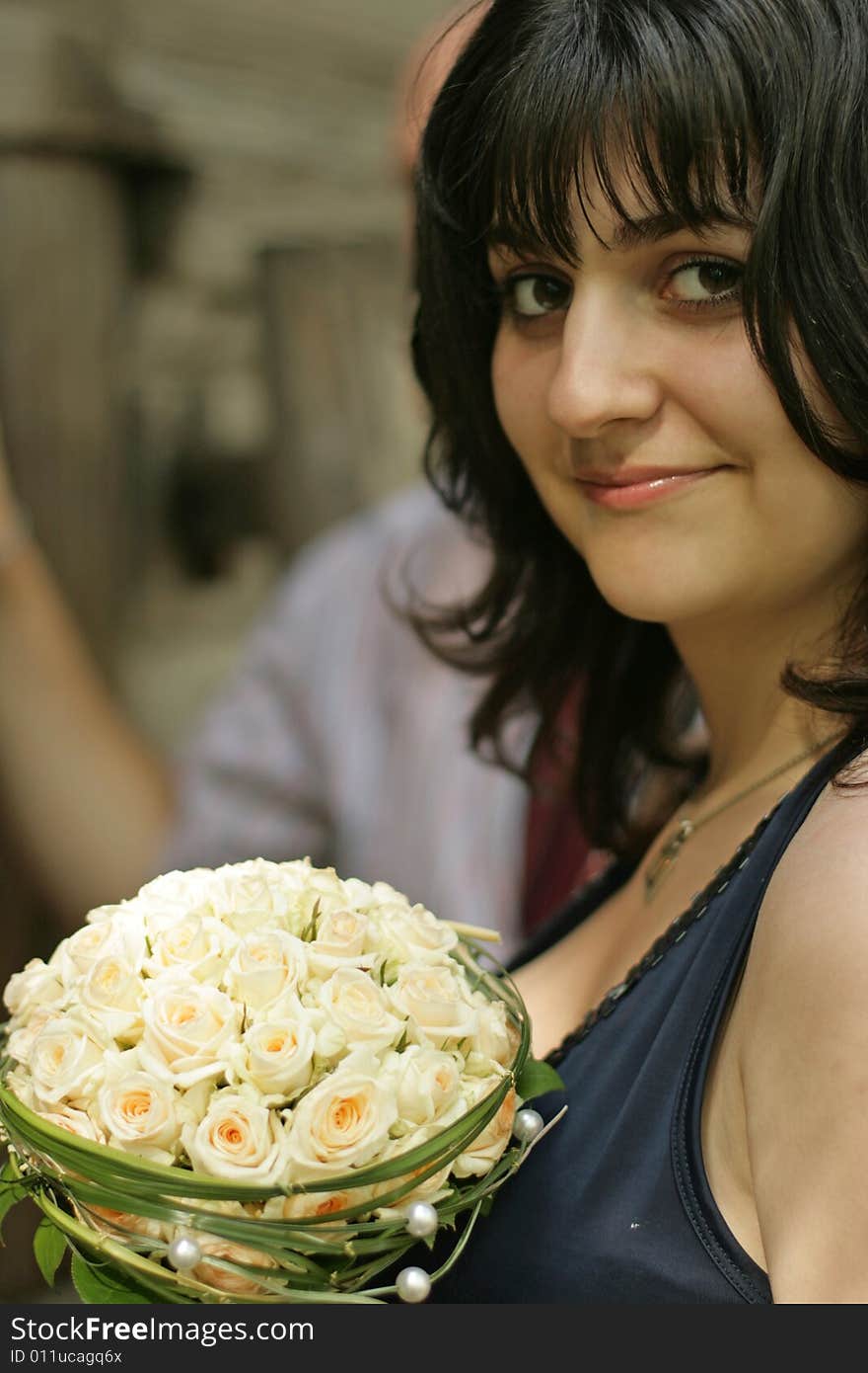 Girl with wedding bunch of flowers. Girl with wedding bunch of flowers