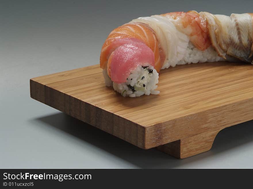 Sushi japanese food on wood plate