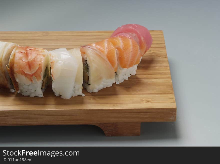 Sushi japanese food on wood plate