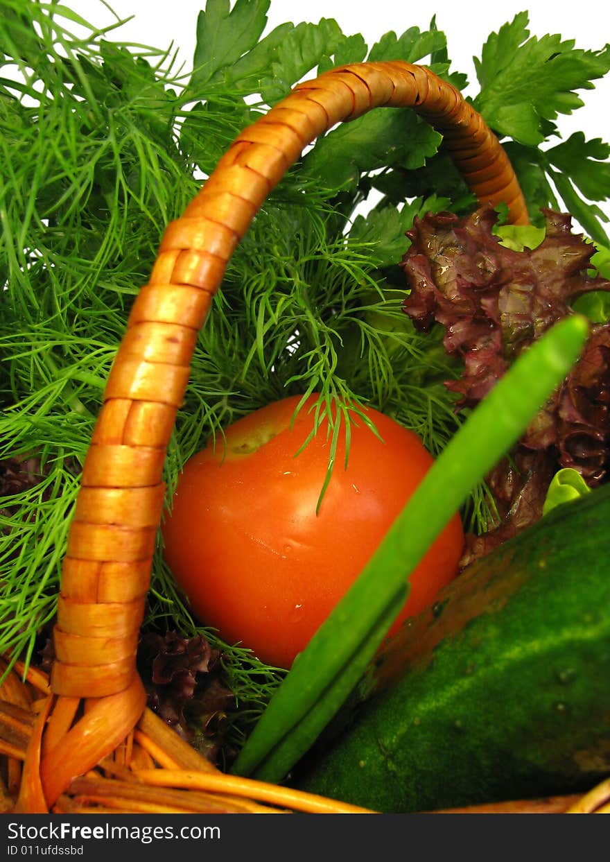 Vegetables placed in a wicker basket. Vegetables placed in a wicker basket