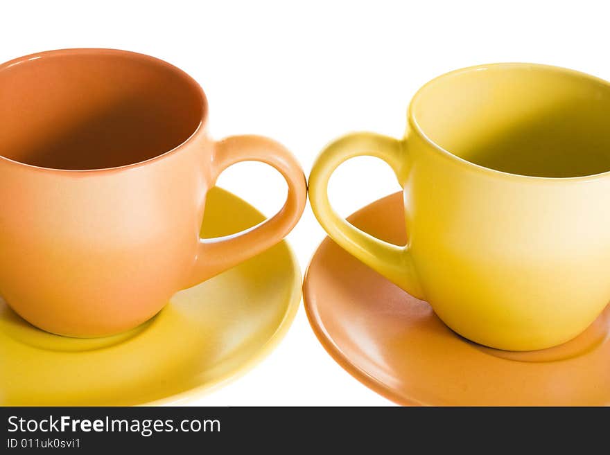 Coffee cups on white background