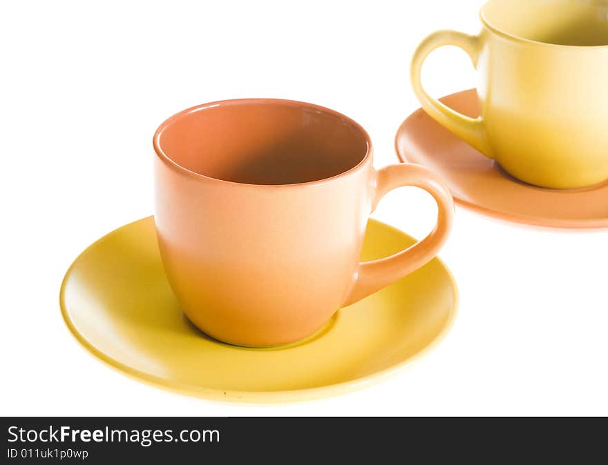 Coffee cups on white background