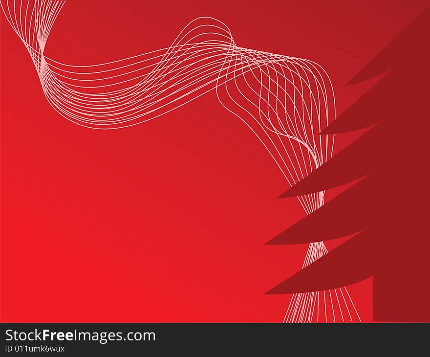 Christmas illustration background with tree over red background and waves. Christmas illustration background with tree over red background and waves