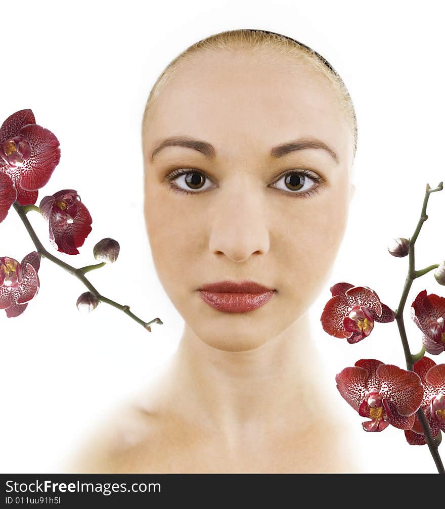 Woman and orchid flowers