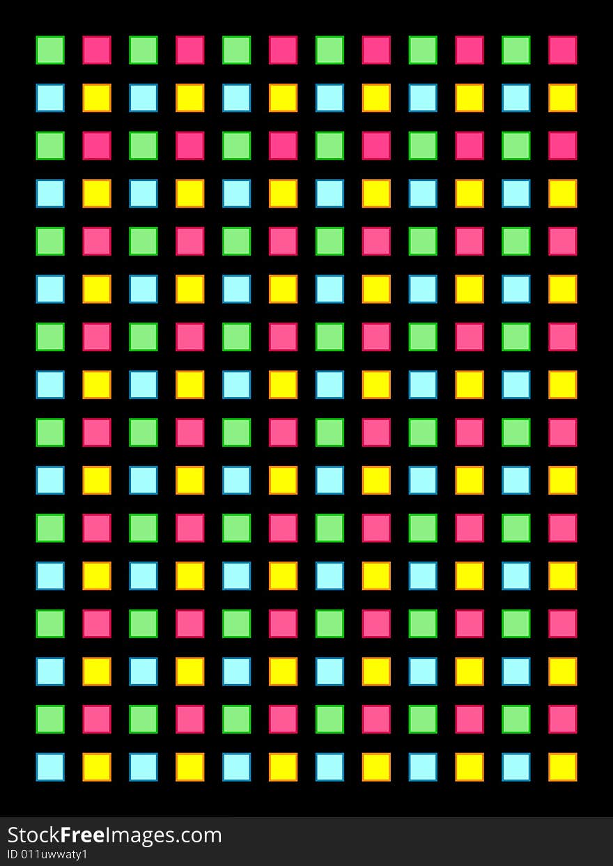 Colorful boxes arranged in grid on black background. Colorful boxes arranged in grid on black background.