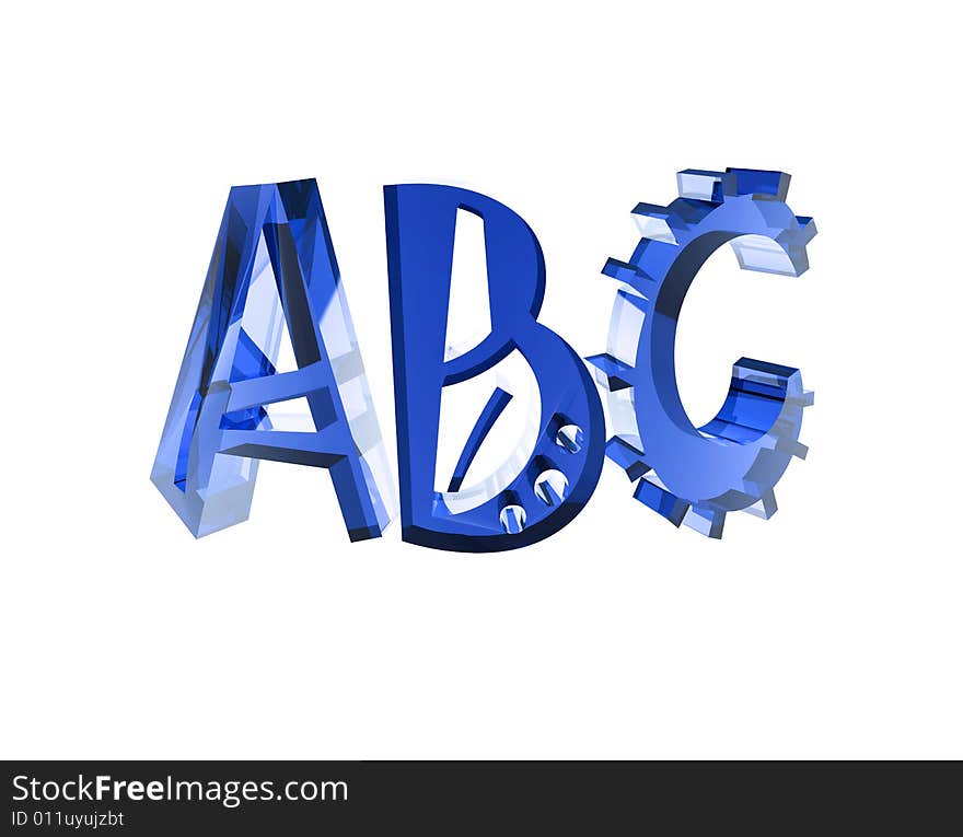 Blue glass ABC isolated on the white