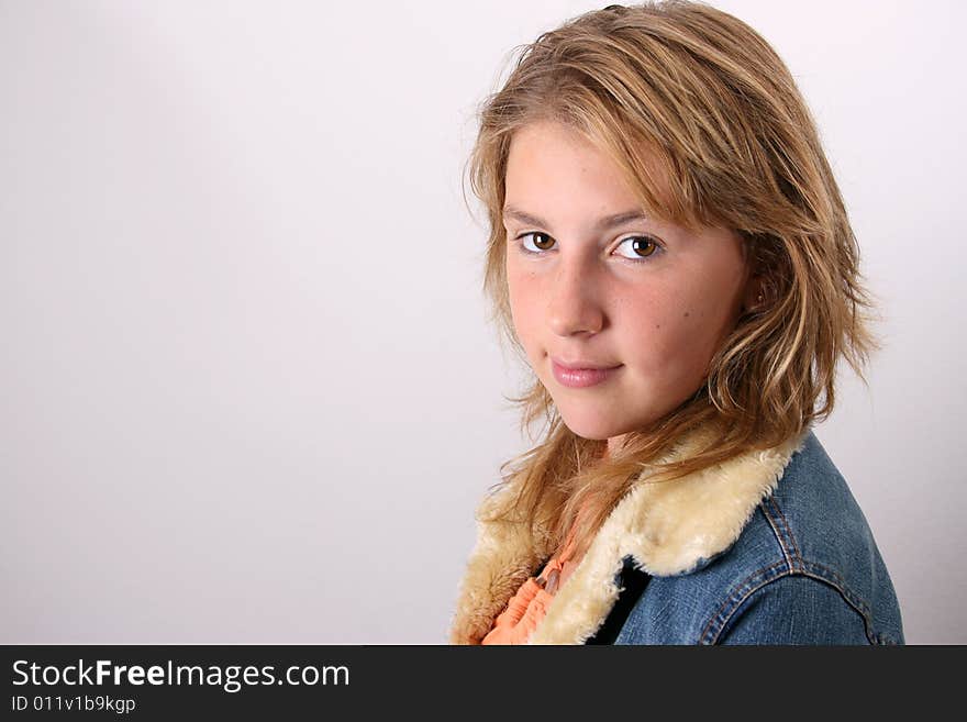 Teenage female model on a white background. Teenage female model on a white background