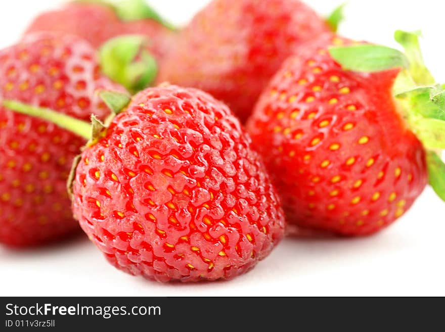 Fresh and ripe strawberries; close up;