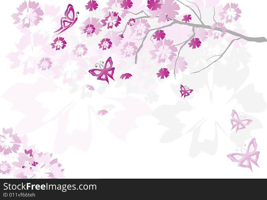 Decorative floral tree with butterflies