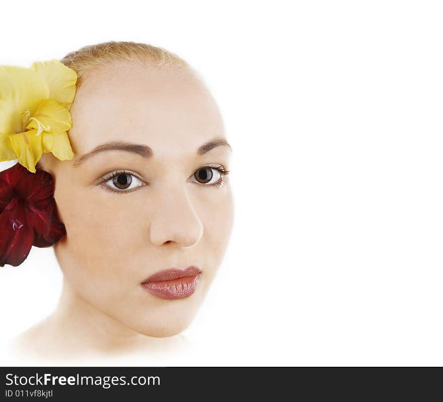 Beautiful, sensual and fresh - woman and flowers in hair. Beautiful, sensual and fresh - woman and flowers in hair