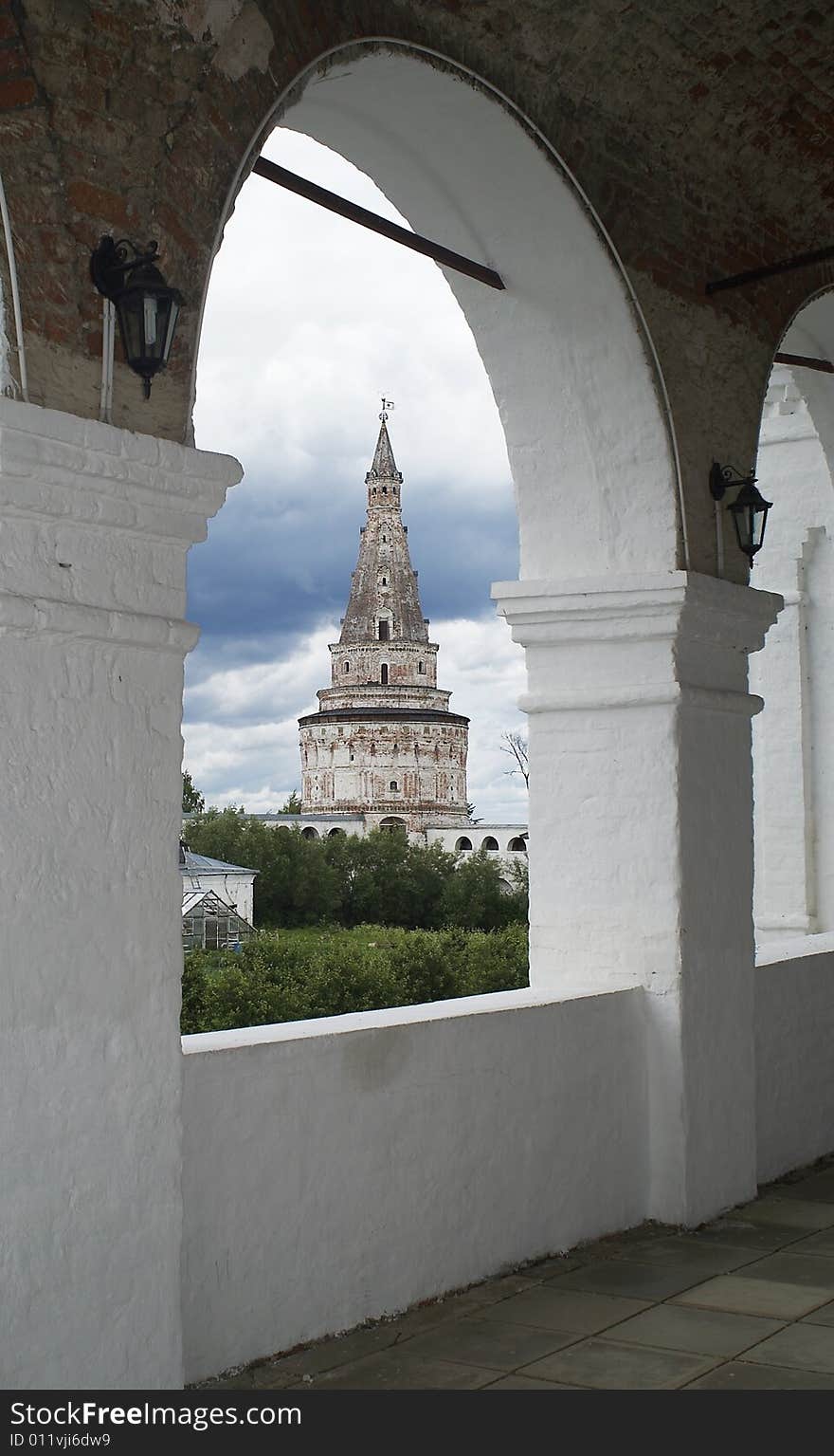 View from round arch in ancient building