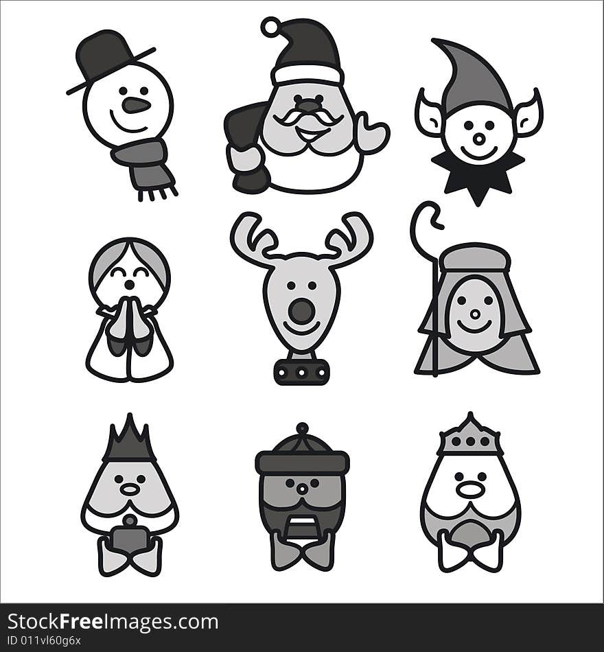 Stylised christmas people in mono. Stylised christmas people in mono