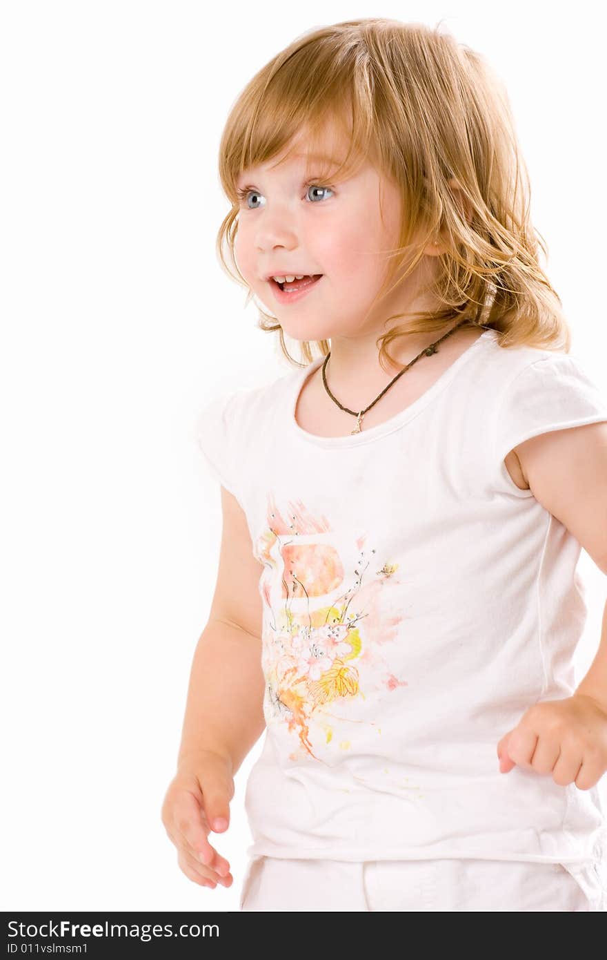 Closeup portrait of adorable baby, isolated