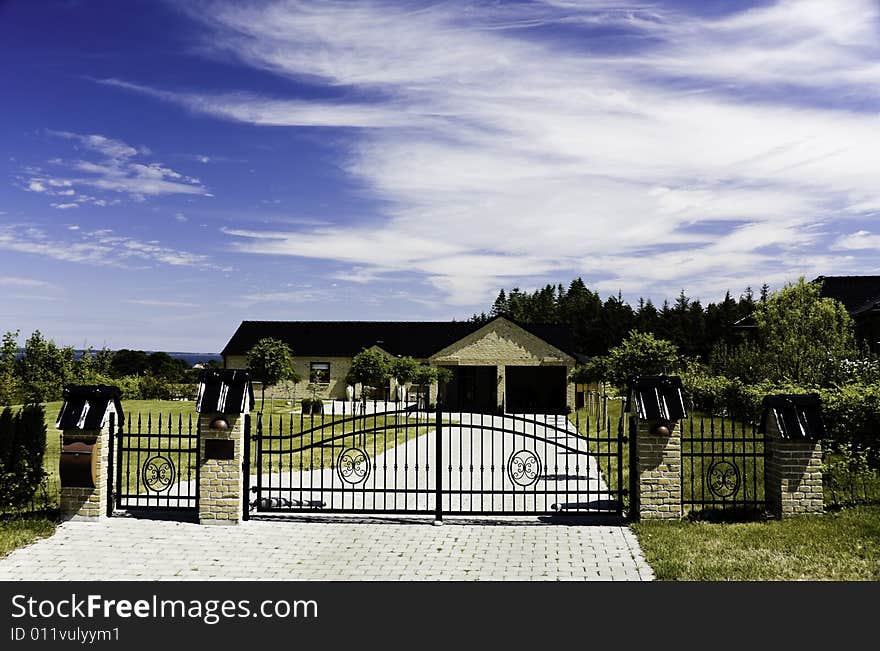 New home with a blue sky