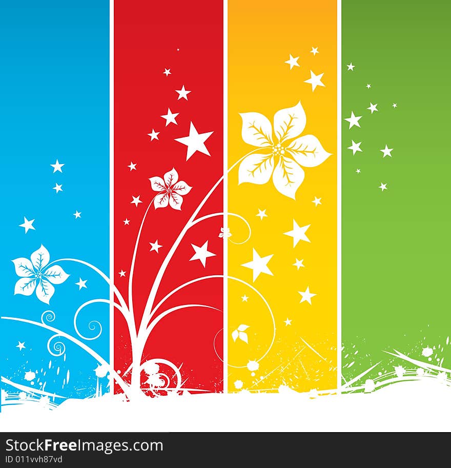 White flowers with little stars on the colored background. White flowers with little stars on the colored background.