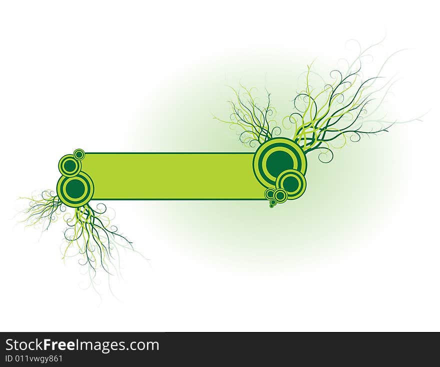 Light green floral frame with circles and sprigs.