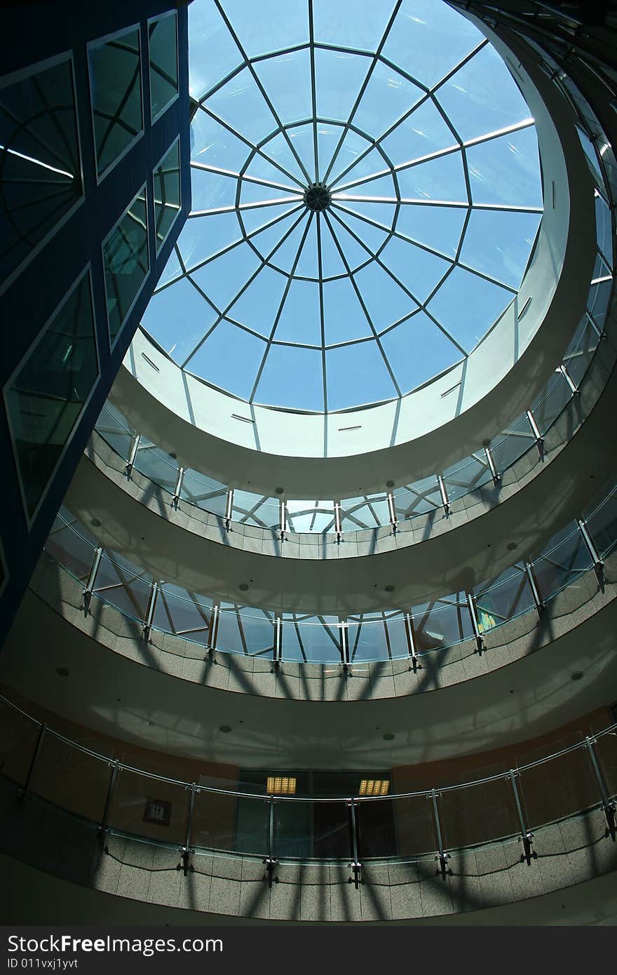 Low angle shut of ring roof of modern business building