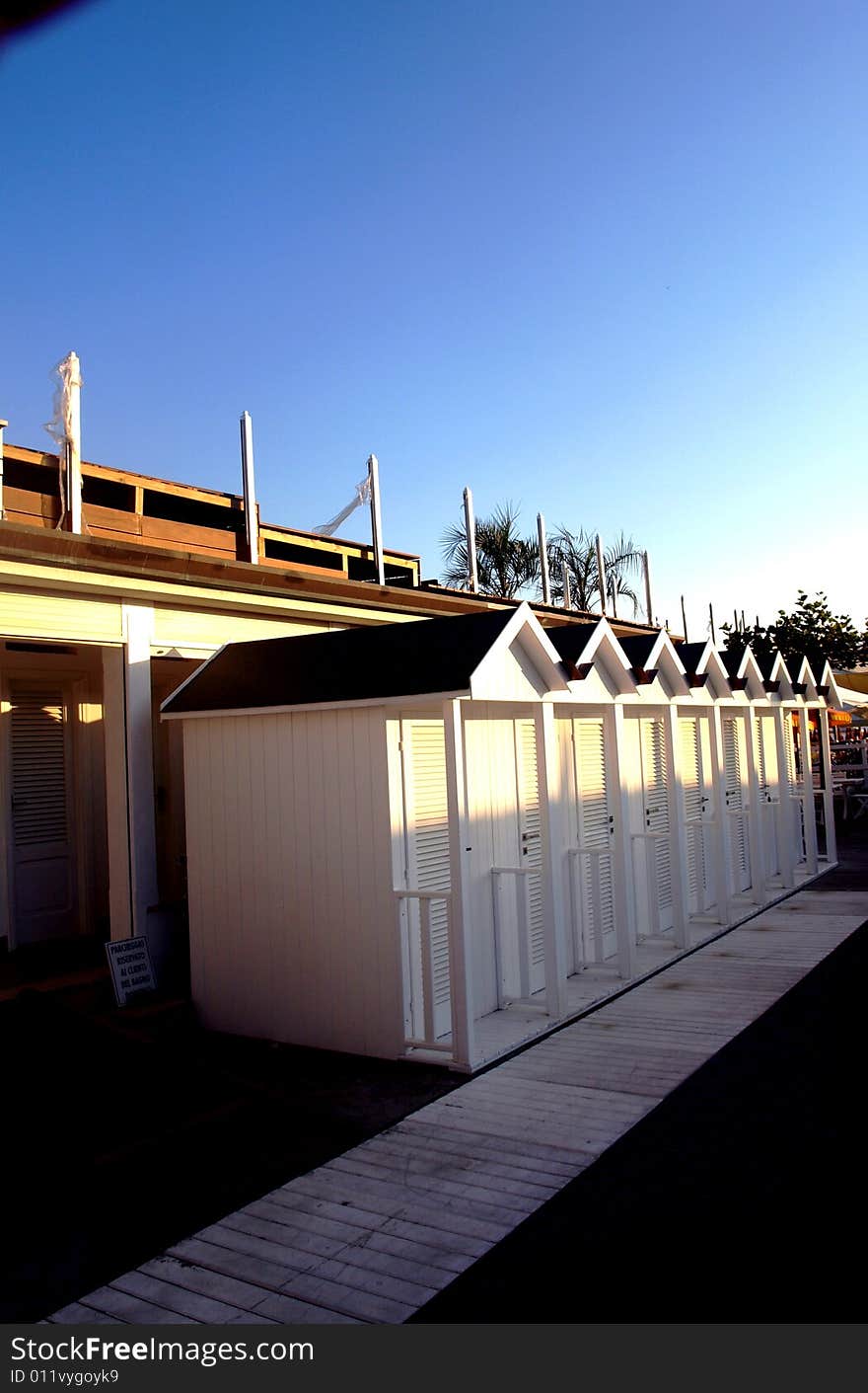 White beach huts